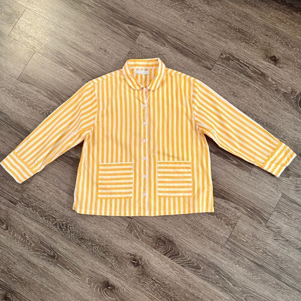 Striped Yellow Button-Down Shirt Jacket
